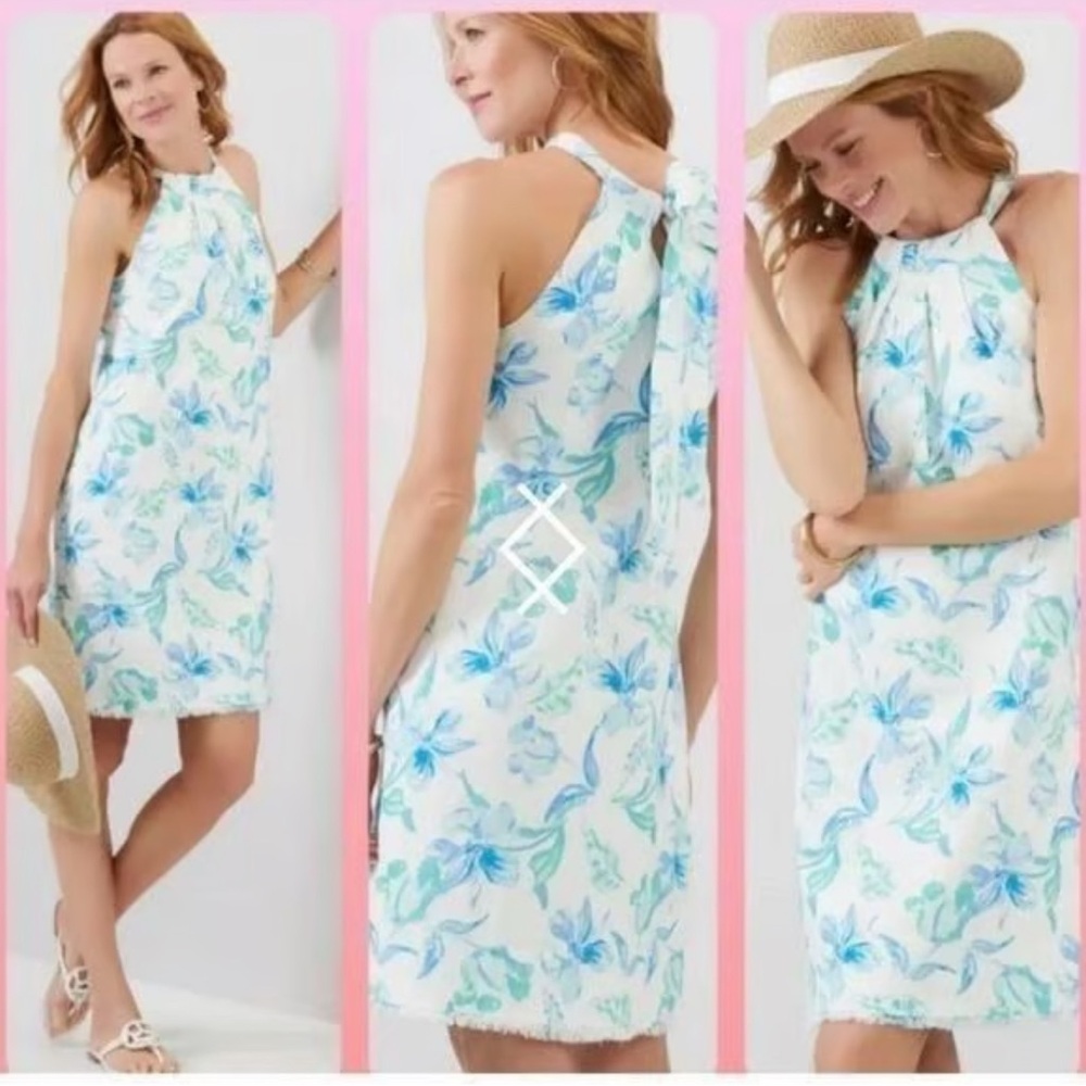Charlie Paige Floral Mini Dress - White and Blue